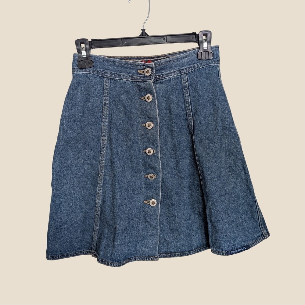 No Excuses Vintage 90s Denim Button Front A-Line Mini Skirt Size 5/6